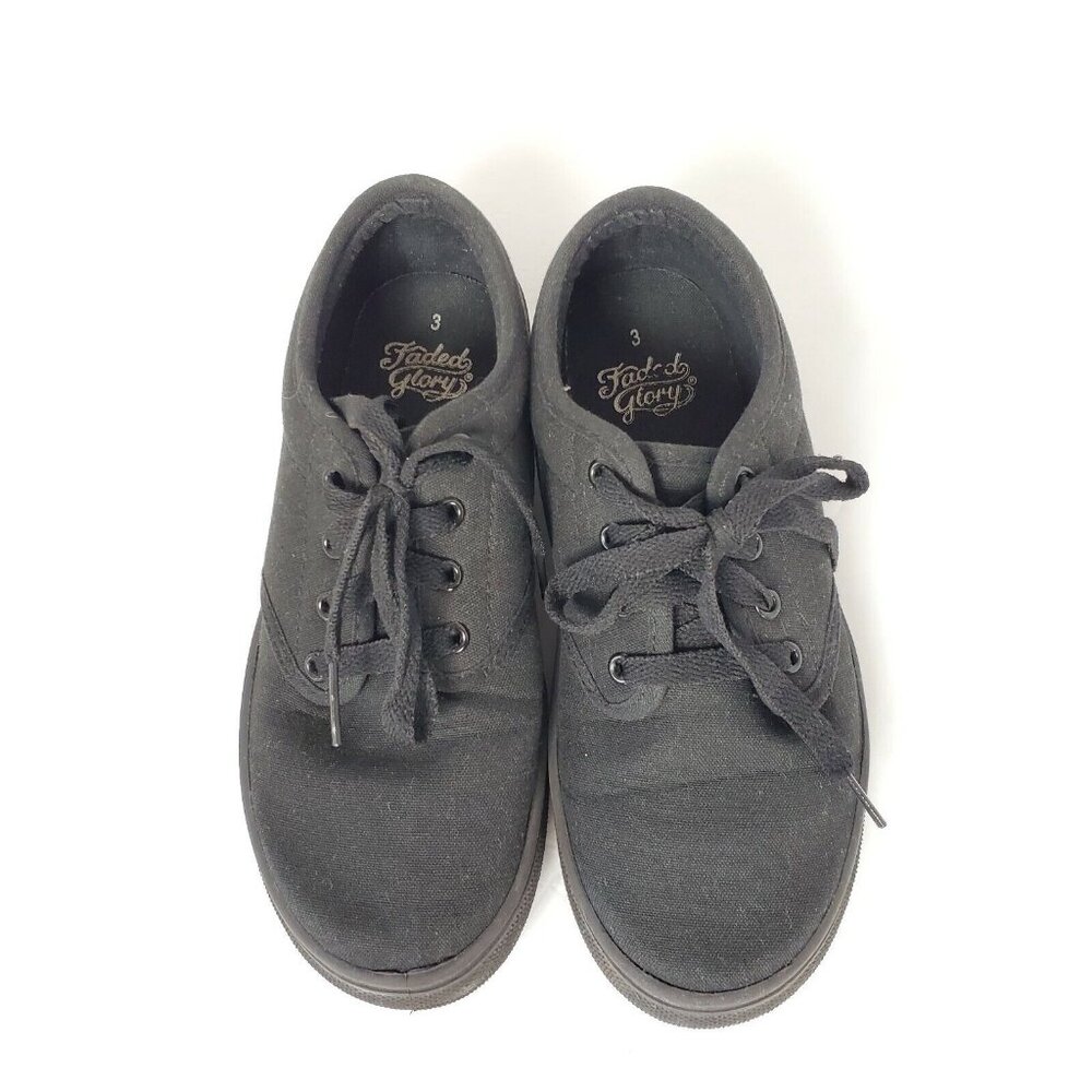 Faded Glory Kids Black Lace Up Canvas Sneakers Size 3Y Shoes